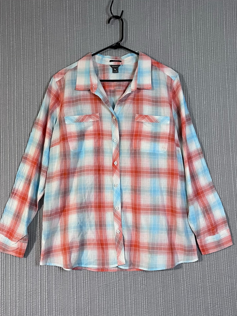 Eddie Bauer Lightweight Long Sleeve Button Front Plaid Shirt Womens Plus 2XL
